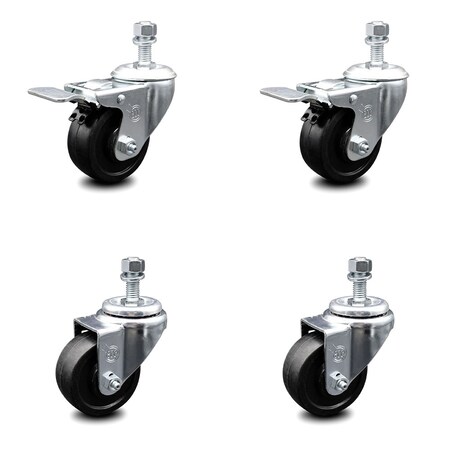 Service Caster 3.5 Inch Soft Rubber Wheel Swivel 1/2 Inch Stem Caster Total Lock Brake SCC, 2PK SCC-TSTTL20S3514-SRS-121315-2-S-2